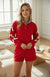 Ensemble sweat-shirt et short en satin avec col rayé rouge Racing