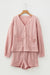 Ensemble short et cardigan en tricot torsadé rose Gossamer à col en V