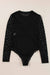 Black Rhinestone Sheer Mesh Long Sleeve Bodysuit