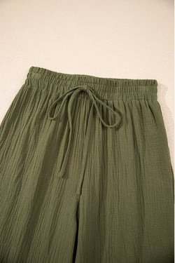Jungle Green Textured Fit Trawstring High Tae Pantal