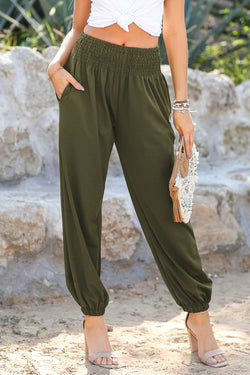 Jungle Green Smocked High TAILLE JOGGERS