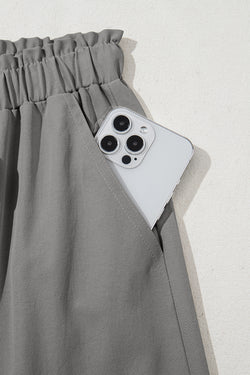 Black Solid Color Drawstring Elastic Waist Casual Loose Pants