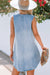 Beau Blue Light Lave Split Split Neck sin mangas Cambray Vestido