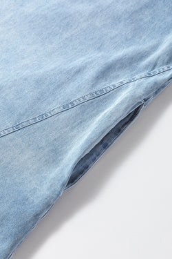 Beau Blue Light Lave Split Split Neck sin mangas Cambray Vestido