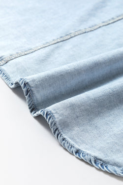 Beau Blue Light Lave Split Split Neck sin mangas Cambray Vestido