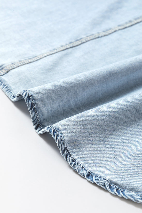 Beau Blue Light Lave Split Split Neck sin mangas Cambray Vestido