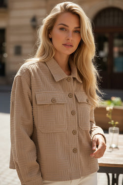 Dark Khaki Textured Chest Pocket Button-up Shacket