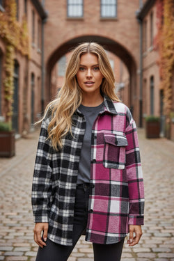 Black Plaid Colorblock Loose Shacket