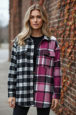 Black Plaid Colorblock Loose Shacket