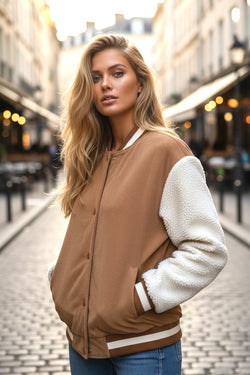 Mist Green Corduroy Fleece Patchwork Buttoned Bomber Jacket