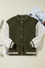Mist Green Corduroy Fleece Patchwork Buttoned Bomber Jacket
