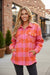 Orange Plaid Chest Pockets Button-up Turn Down Collar Jacket