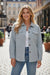Gray Retro Quilted Flap Pocket Button Shacket