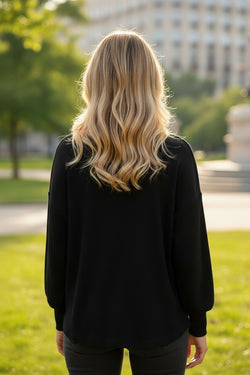 Black Sequin Patch Chest Pocket Corded Shacket