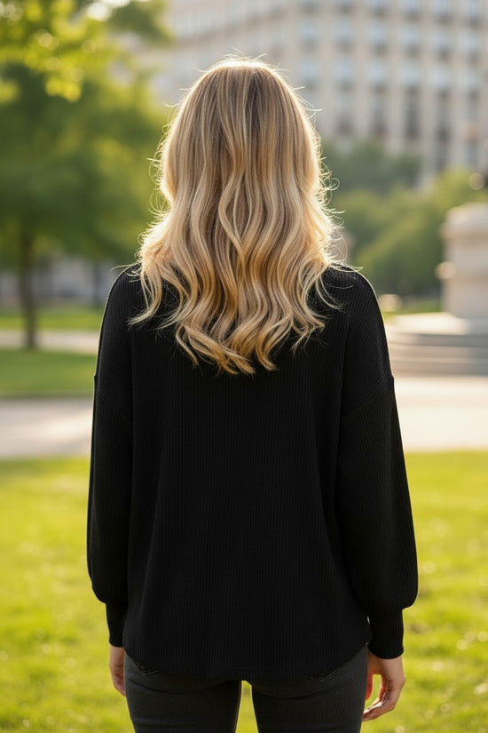 Black Sequin Patch Chest Pocket Corded Shacket