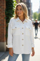 Dark Khaki Solid Color Corduroy Buttoned Long Sleeve Shacket