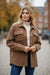 Dark Khaki Solid Color Corduroy Buttoned Long Sleeve Shacket
