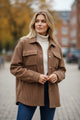 Dark Khaki Solid Color Corduroy Buttoned Long Sleeve Shacket