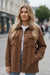 Dark Khaki Solid Color Corduroy Buttoned Long Sleeve Shacket