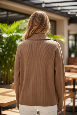 Dark Khaki Solid Color Corduroy Buttoned Long Sleeve Shacket