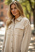 Dark Khaki Solid Color Corduroy Buttoned Long Sleeve Shacket