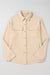 Dark Khaki Solid Color Corduroy Buttoned Long Sleeve Shacket