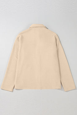 Dark Khaki Solid Color Corduroy Buttoned Long Sleeve Shacket