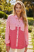 Peach Blossom Two Tone Contrast Waffle Knit Buttoned Loose Shacket