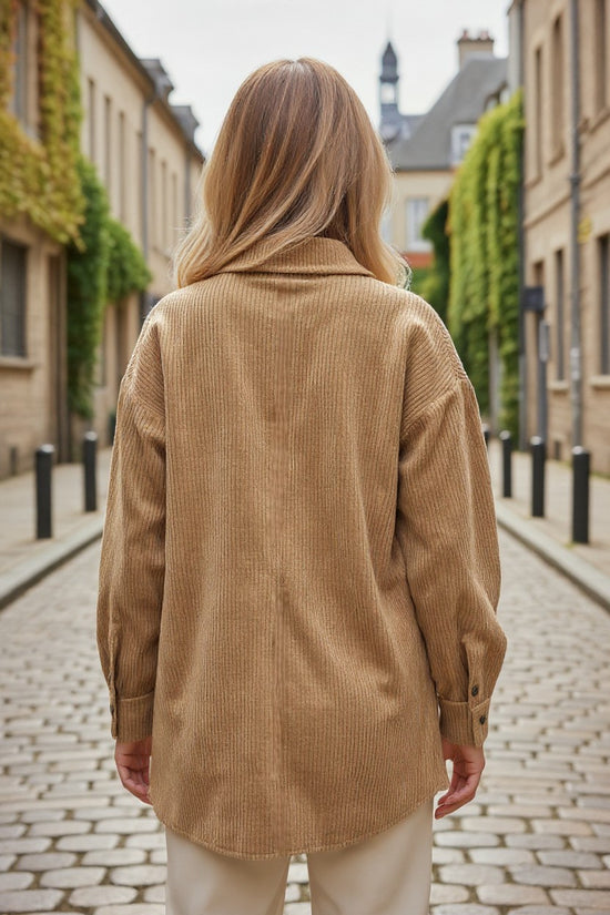Light French Beige Bothip Boton Botón Arriba Corduro de pana