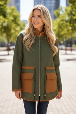 Green Stitching Quilted Drawstring Jacket