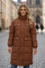 Coffee Quilted Puffer Stand Neck Zipped Mid-length Coat
