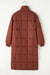 Coffee Quilted Puffer Stand Neck Zipped Mid-length Coat