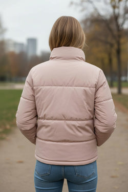 Apricot Pink Full Zipper Quilted Puffer Jacket