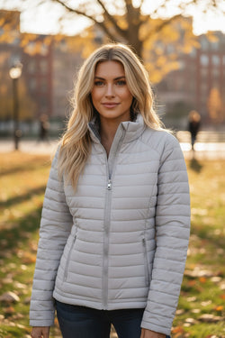 Silvery Solid Color Quilted Zip-up Puffer Jacket
