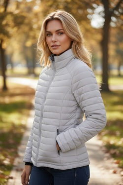 Silvery Solid Color Quilted Zip-up Puffer Jacket