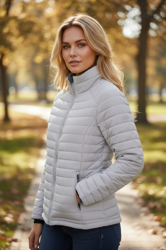 Silvery Solid Color Quilted Zip-up Puffer Jacket