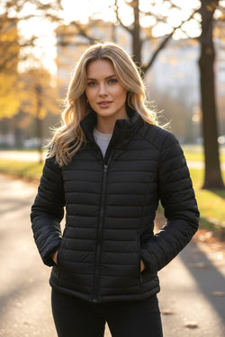 Black Solid Color Quilted Zip-up Puffer Jacket
