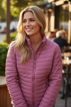 Burgundy Solid Color Quilted Zip-up Puffer Jacket