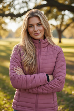 Burgundy Solid Color Quilted Zip-up Puffer Jacket