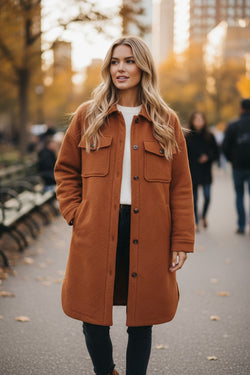 Gold Flame Textured Collared Drop Shoulder Buttoned Front Duster Coat