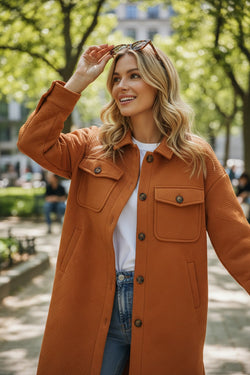 Gold Flame Textured Collared Drop Shoulder Buttoned Front Duster Coat