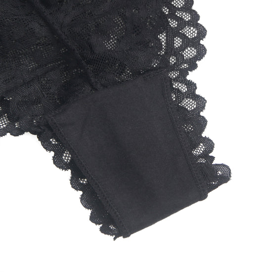 High-Waist Black Lace Panty with Faux Leather Belt