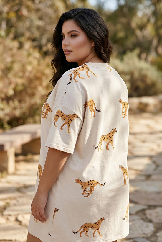 Mini-robe t-shirt à imprimé guépard et poches latérales de grande taille abricot