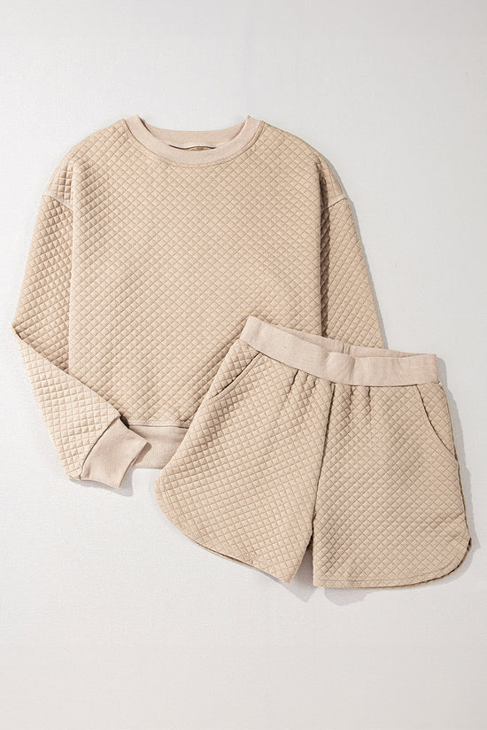 Set di cime e pantaloncini a manica lunga a colori solidi pergamena set