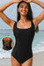 Solido nero incrociata nera Criss Worteless Neck Swimsuit