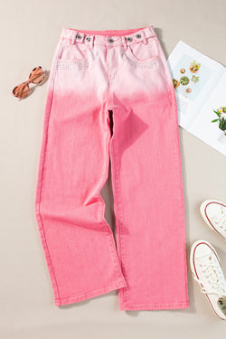 Pantaloni in denim rosa scattering di strass