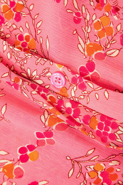 Stampa floreale rosso rosa a manica corta camicia sciolta