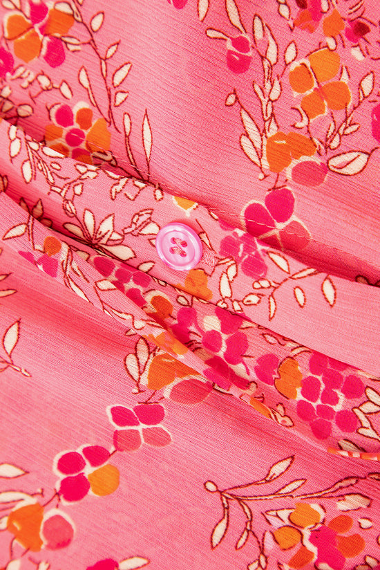 Stampa floreale rosso rosa a manica corta camicia sciolta
