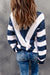 Blue listrado colorblock v pescoço de malha de suéter