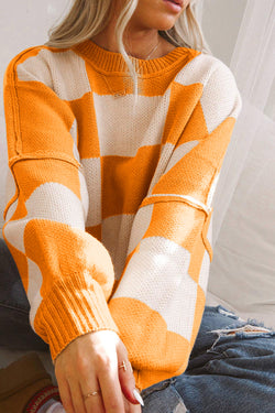 Maglione a strizzatura a scacchi kaki